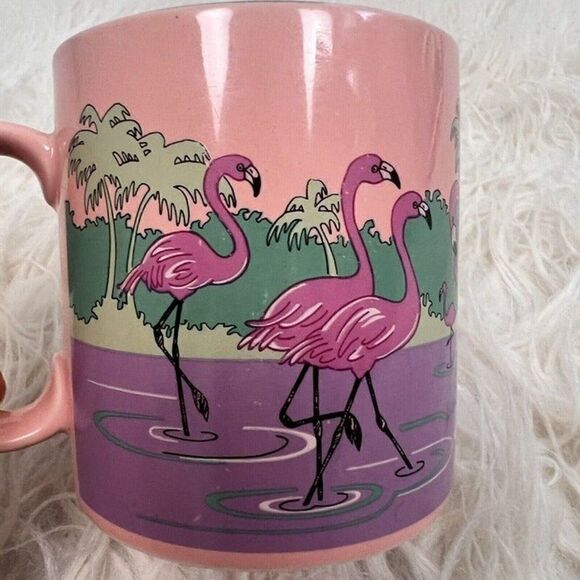 Russ Berries Pink Beautiful Flamingoes Wading In The Water Retro 80s Coffee Mug - Picture 5 of 7